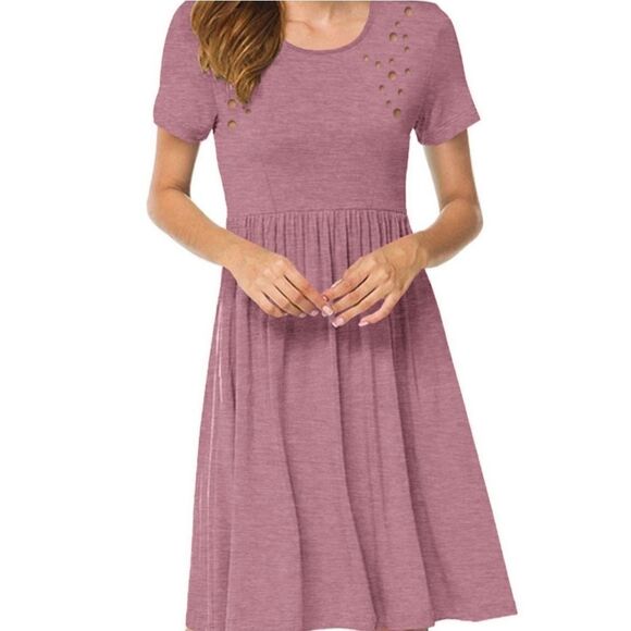 NWOT Hubery Crew Neck Short Sleeves Relaxed FitPleated Dress Size S - Picture 1 of 10